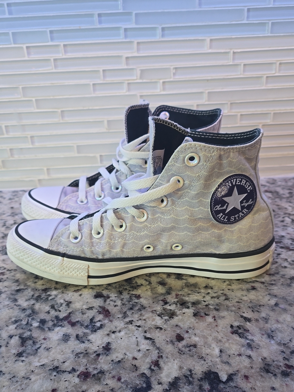 Converse High Top Sneakers - Light Gray and White Wave